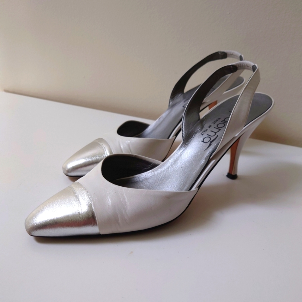 Paloma White Silver Heels 7.5